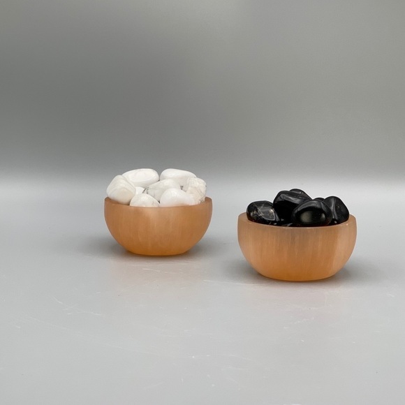 One Red/Orange Small Selenite Bowl - 3” Diameter - Picture 4 of 5